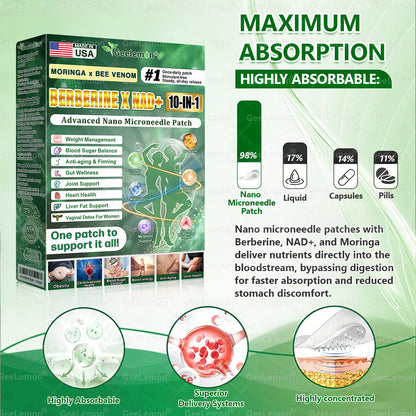 Moringa · Berberine x NAD+ 10-in-1 Advanced Nano Microneedle Patch